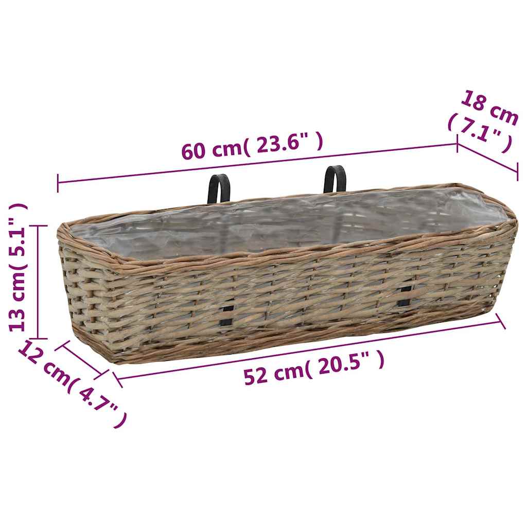 246829 vidaXL Balcony Planter 2 pcs Wicker with PE Lining 60 cm
