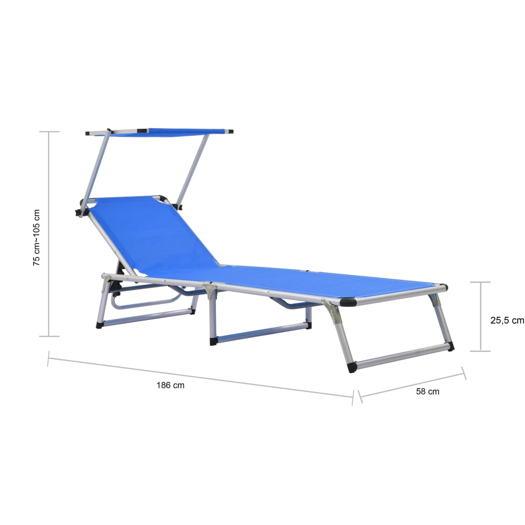 vidaXL Sun Lounger | Blue | Aluminium | Standard | Foldable