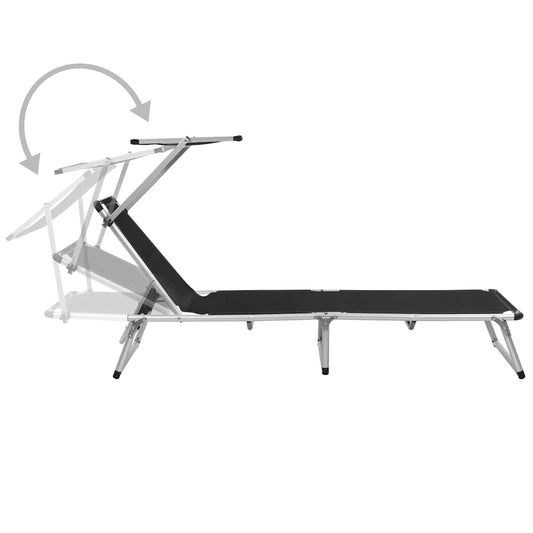 44333 vidaXL Folding Sun Lounger with Roof Aluminium and Textilene Black