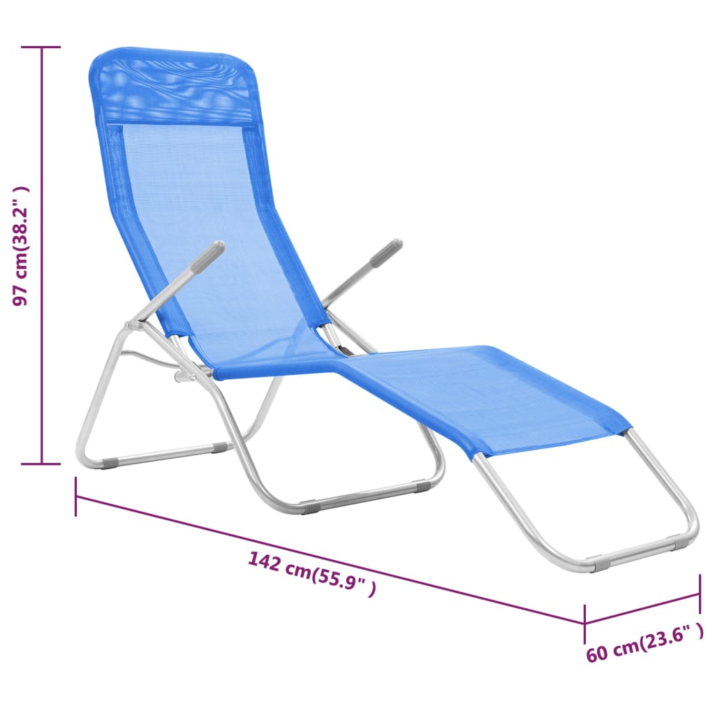 vidaXL Sun Lounger | Set of 2 | Blue | Powder-coated steel, Textilene | Standard