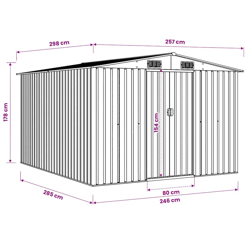 vidaXL Garden Shed 257x298x178 cm Metal Anthracite