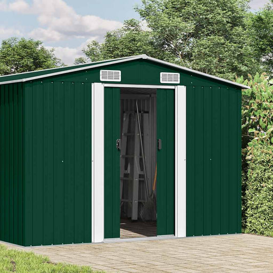 vidaXL Garden Shed | Green | Galvanised Steel | Large | Sliding Doors