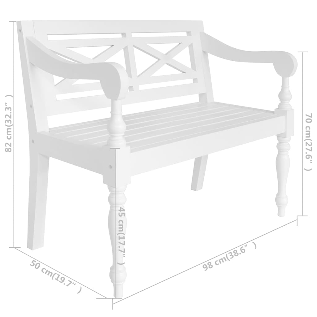 vidaXL Batavia Bench 98 cm Solid Mahogany Wood White