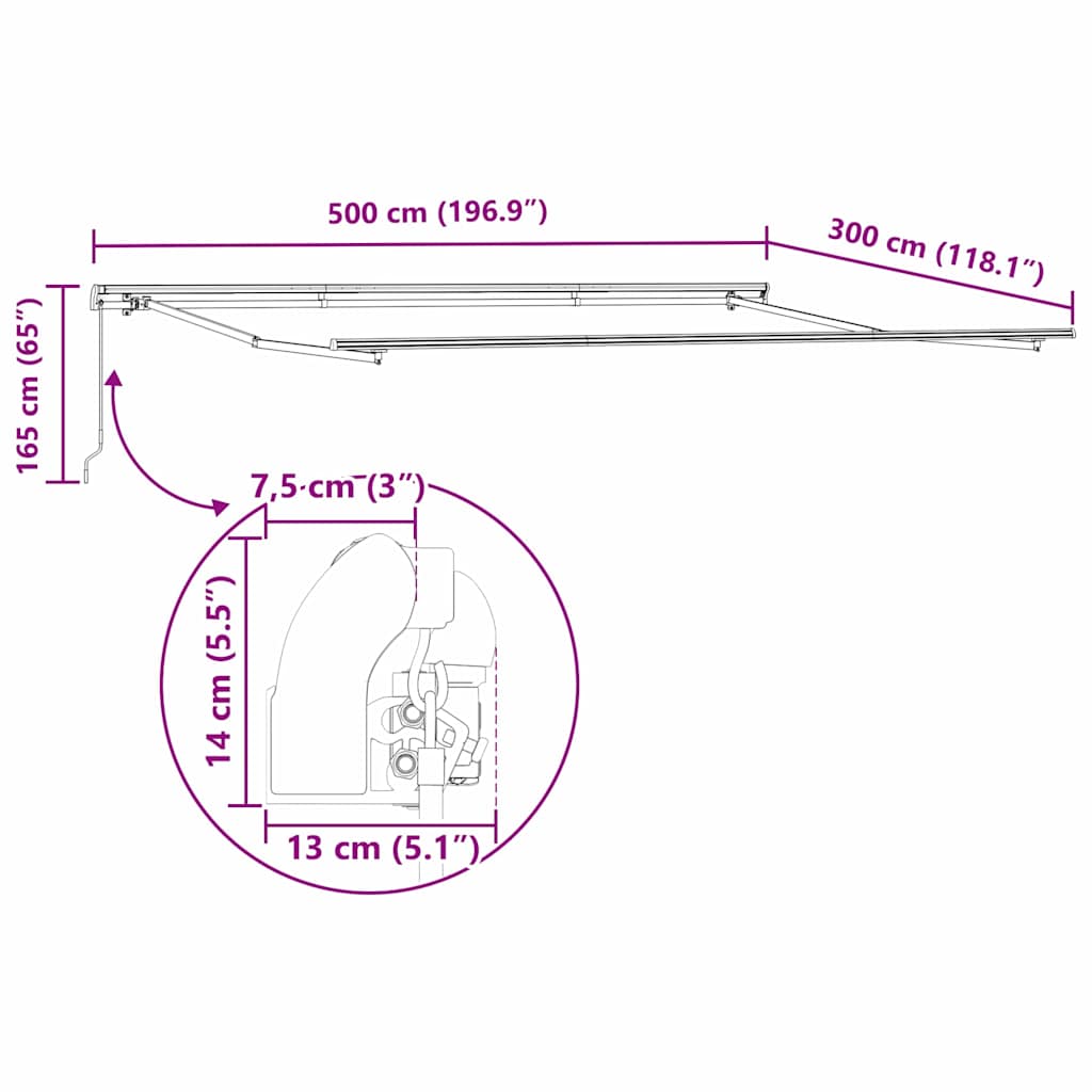 vidaXL Awning Frame White 500 x 300 cm Aluminium