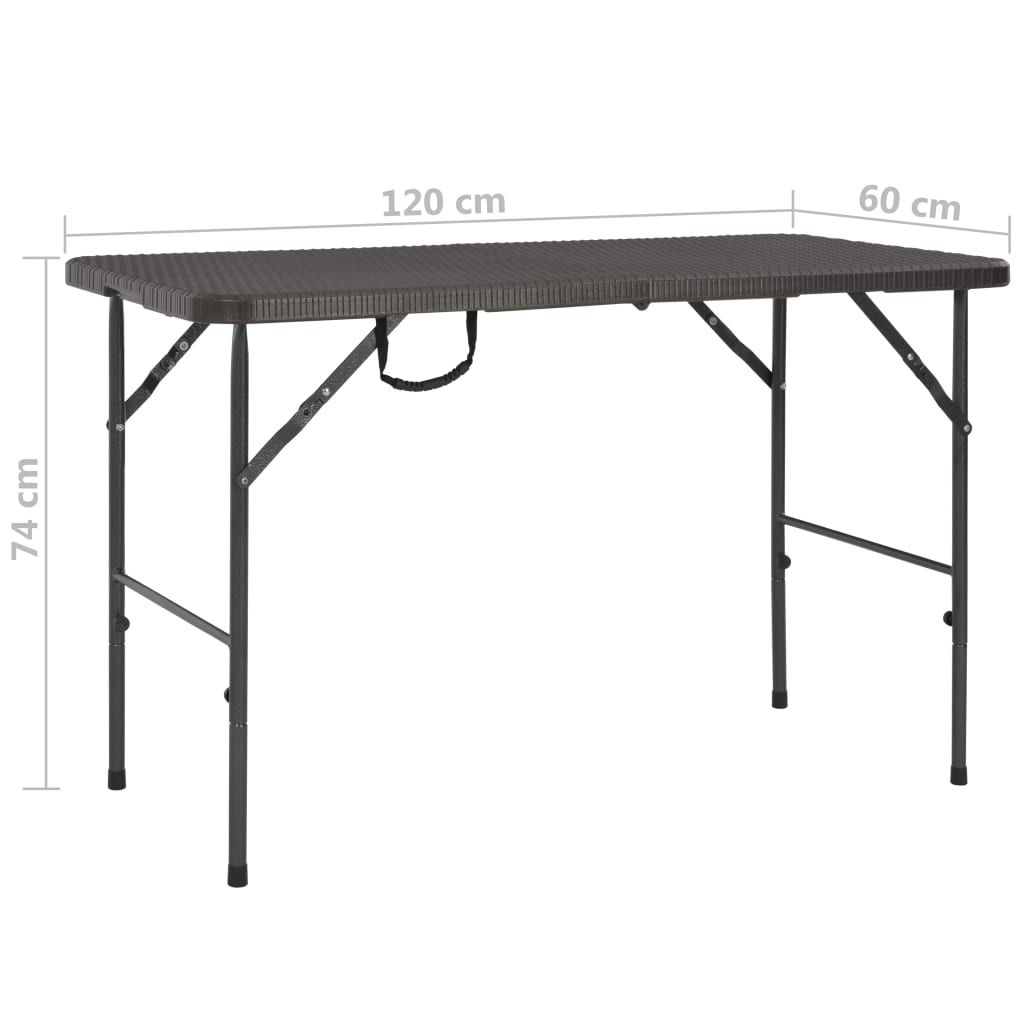 vidaXL Folding Garden Table Brown 120x60x74 cm HDPE Rattan Look