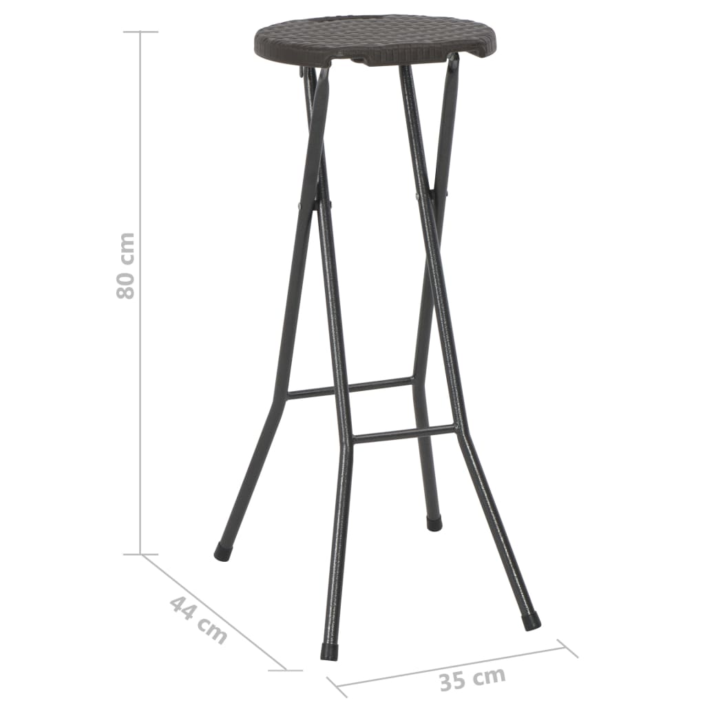 vidaXL Folding Bar Stools 2 pcs HDPE and Steel Brown Rattan Look