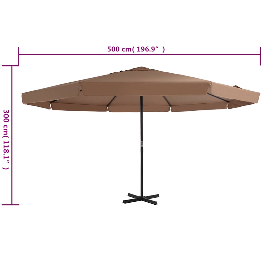 vidaXL Outdoor Parasol with Aluminium Pole 500 cm Taupe