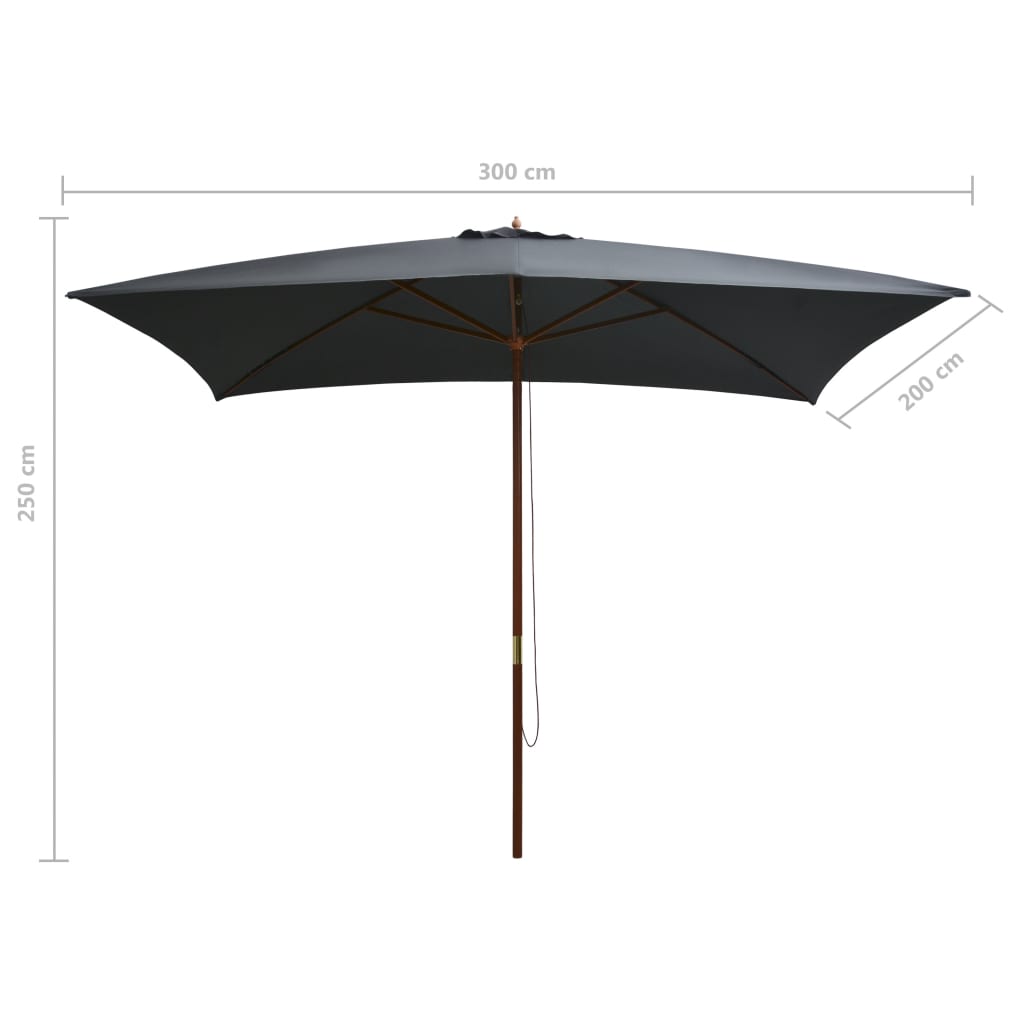 44513 vidaXL Outdoor Parasol with Wooden Pole 200x300 cm Anthracite