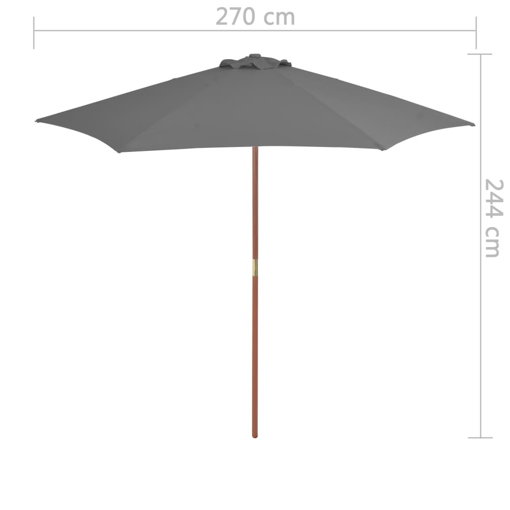 vidaXL Garden Parasol with Wooden Pole 270 cm Anthracite