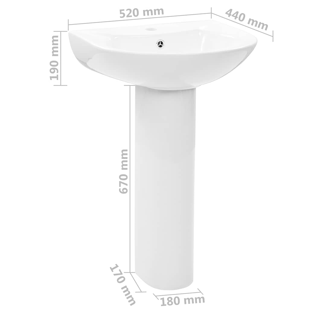 142999 vidaXL Freestanding Basin with Pedestal Ceramic White 520x440x190 mm
