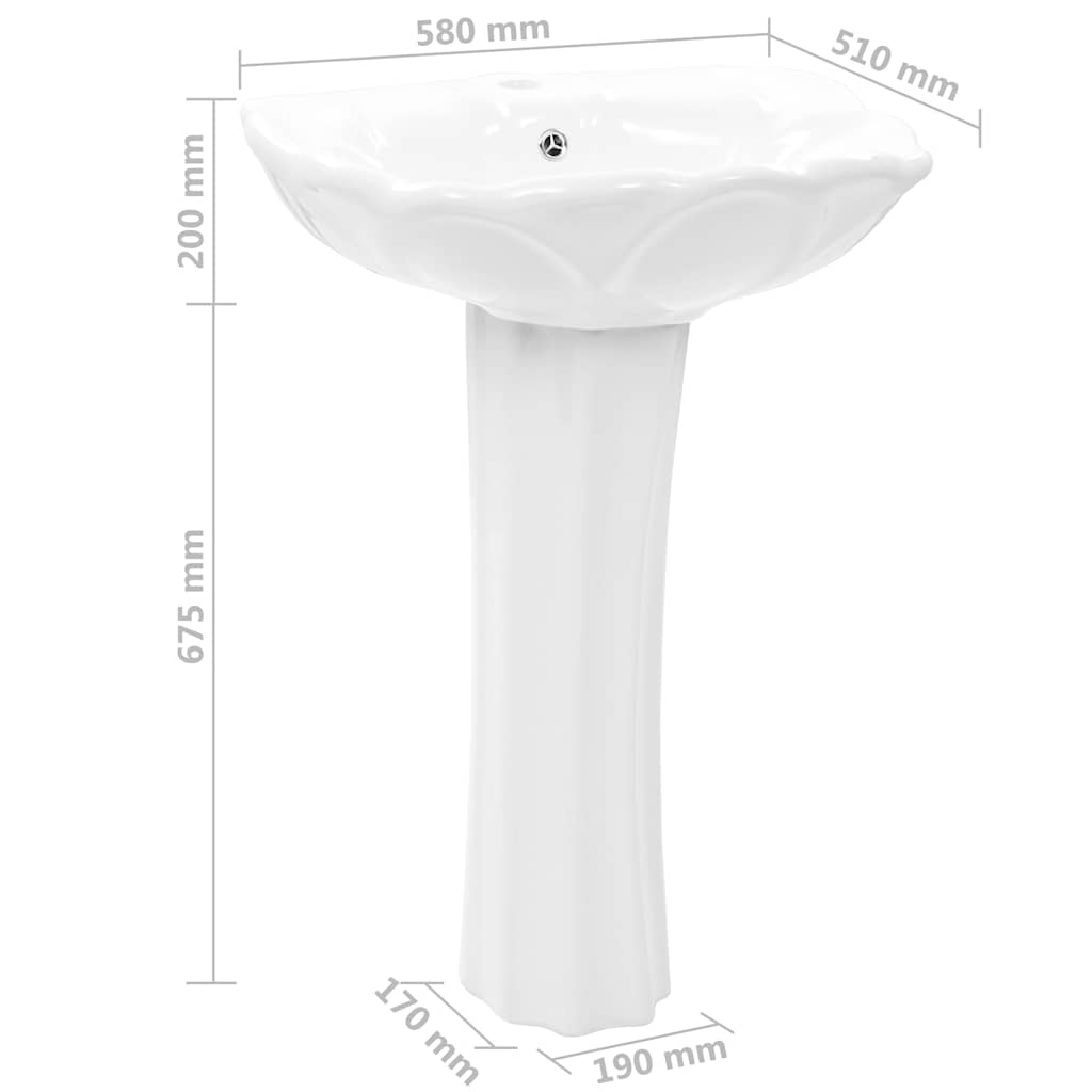 143005 vidaXL Freestanding Basin with Pedestal Ceramic White 580x510x200 mm