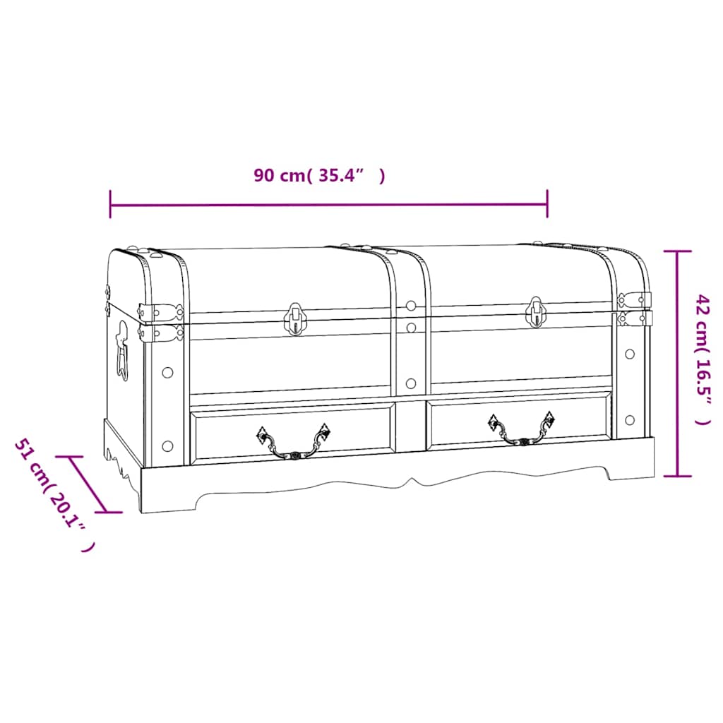 vidaXL Treasure Chest Wood Black 90x51x42 cm