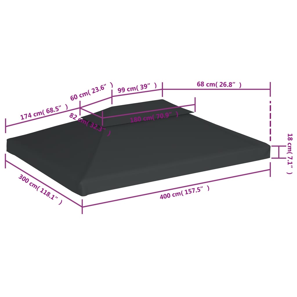 vidaXL Gazebo Top Cover | Anthracite | Polyester with PVC coating | 4x3 meters