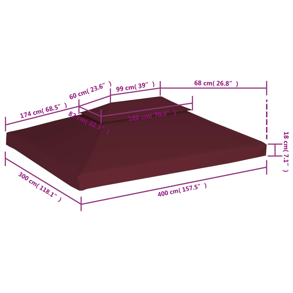 vidaXL Gazebo Top Cover | Bordeaux | Polyester with PVC coating | 4x3 m