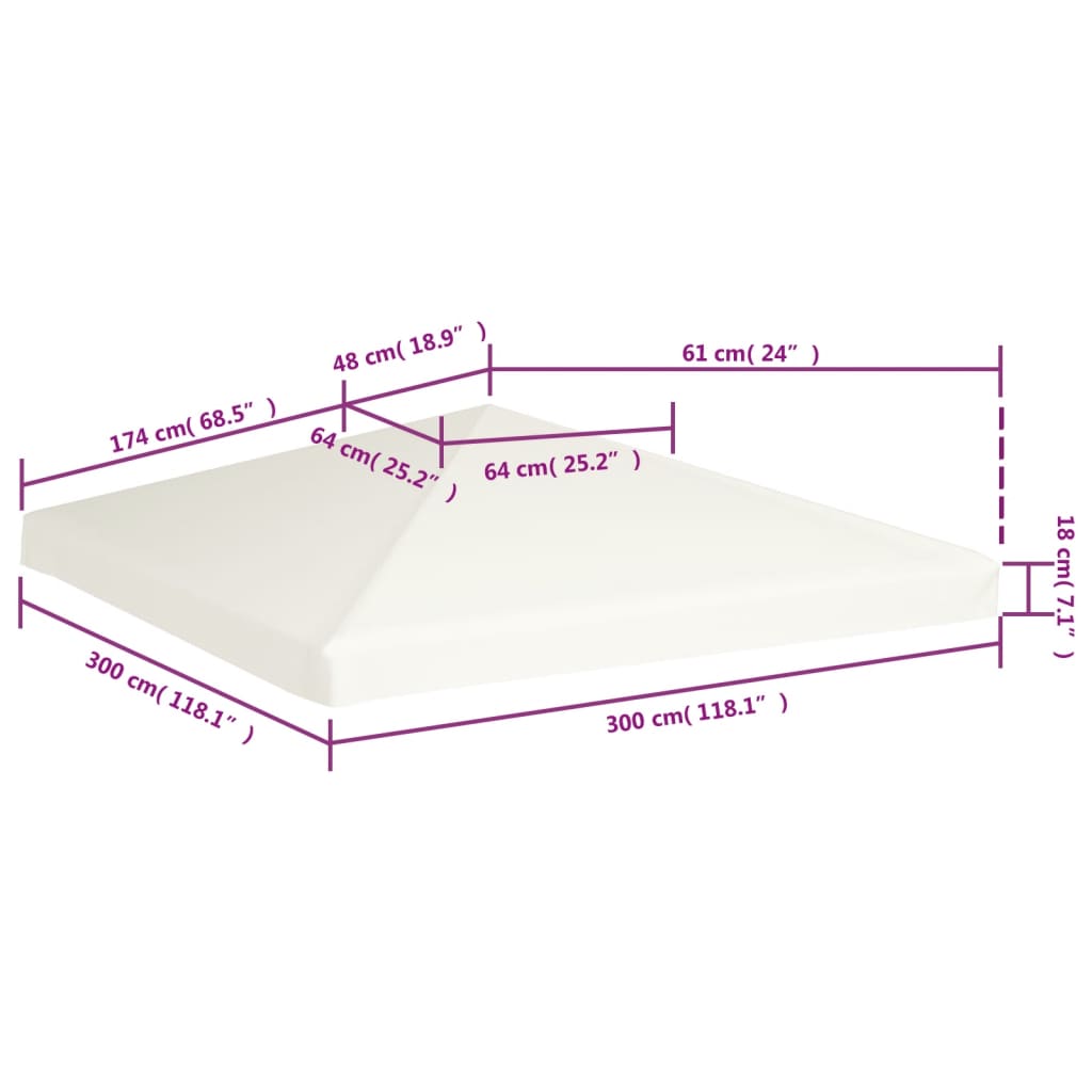 44777 vidaXL Gazebo Top Cover 310 g/m² 3x3 m Cream White