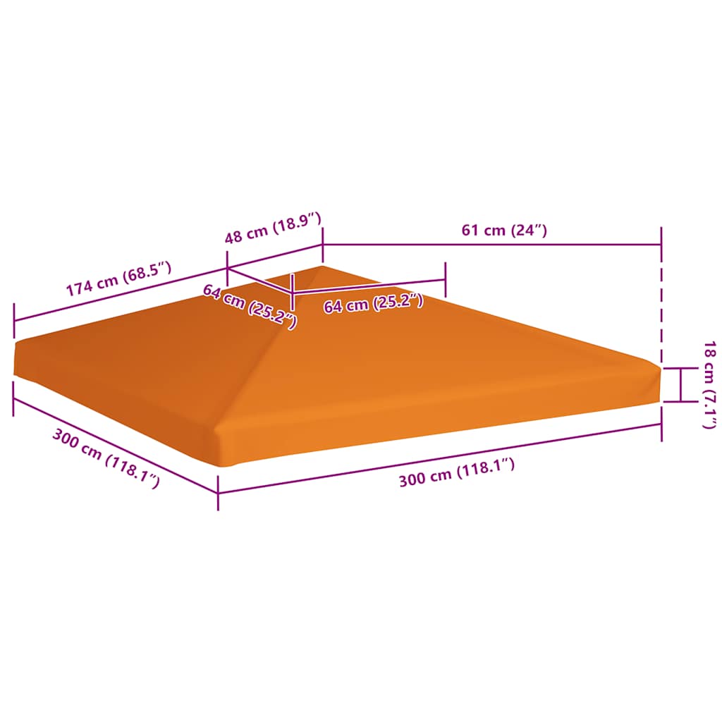 vidaXL Gazebo Top Cover 310 g/m² 3x3 m Orange
