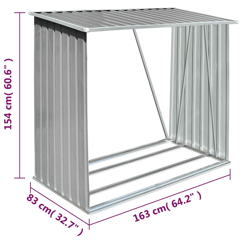 vidaXL Garden Log Storage Shed Galvanised Steel 163x83x154 cm Grey