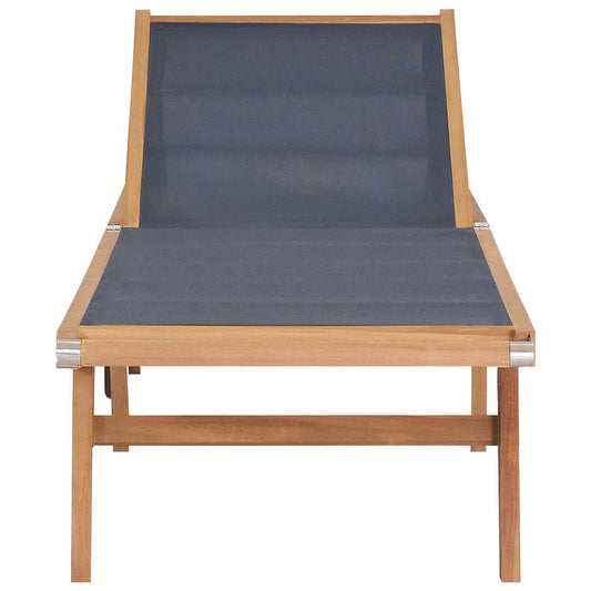 44668 vidaXL Folding Sun Lounger with Wheels Solid Teak and Textilene