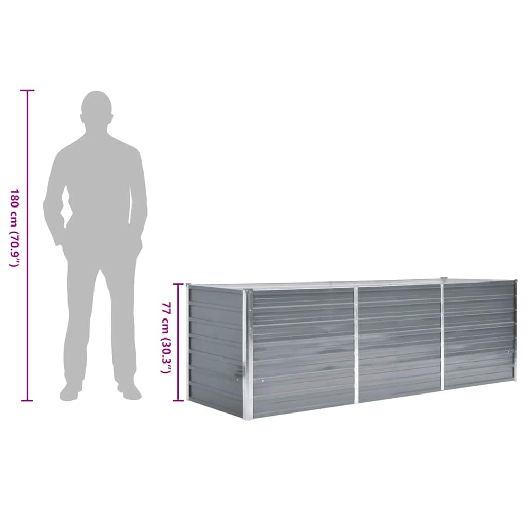 44840 vidaXL Garden Raised Bed Galvanised Steel 240x80x77 cm Grey
