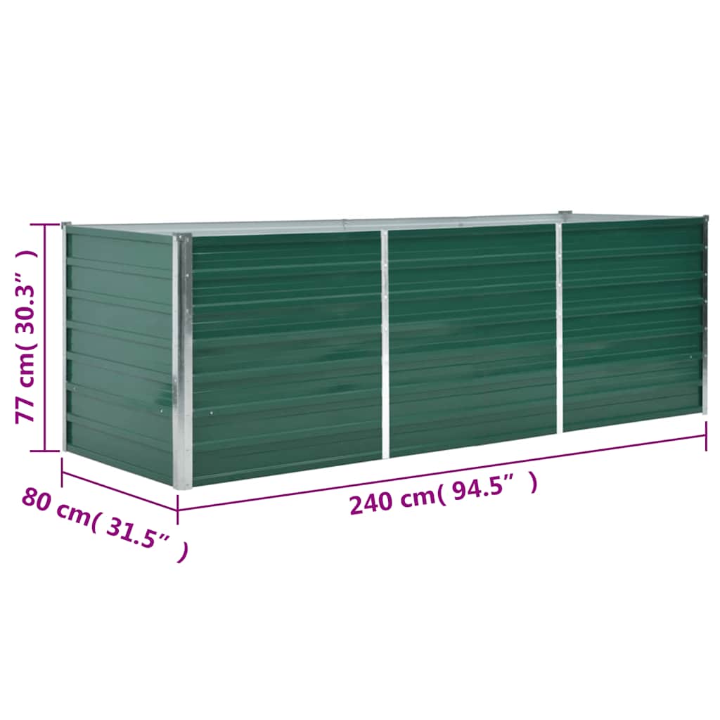 vidaXL Garden Raised Bed Galvanised Steel 240x80x77 cm Green