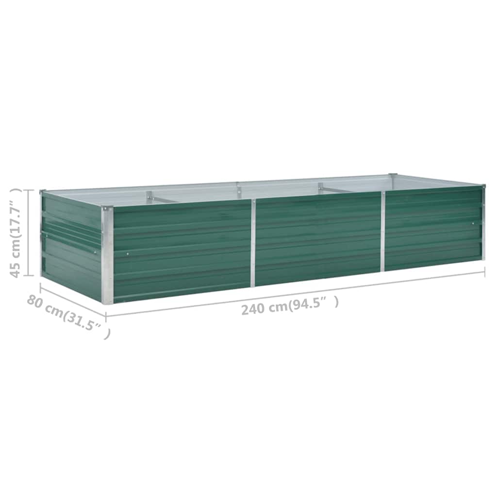 44843 vidaXL Garden Raised Bed Galvanised Steel 240x80x45 cm Green