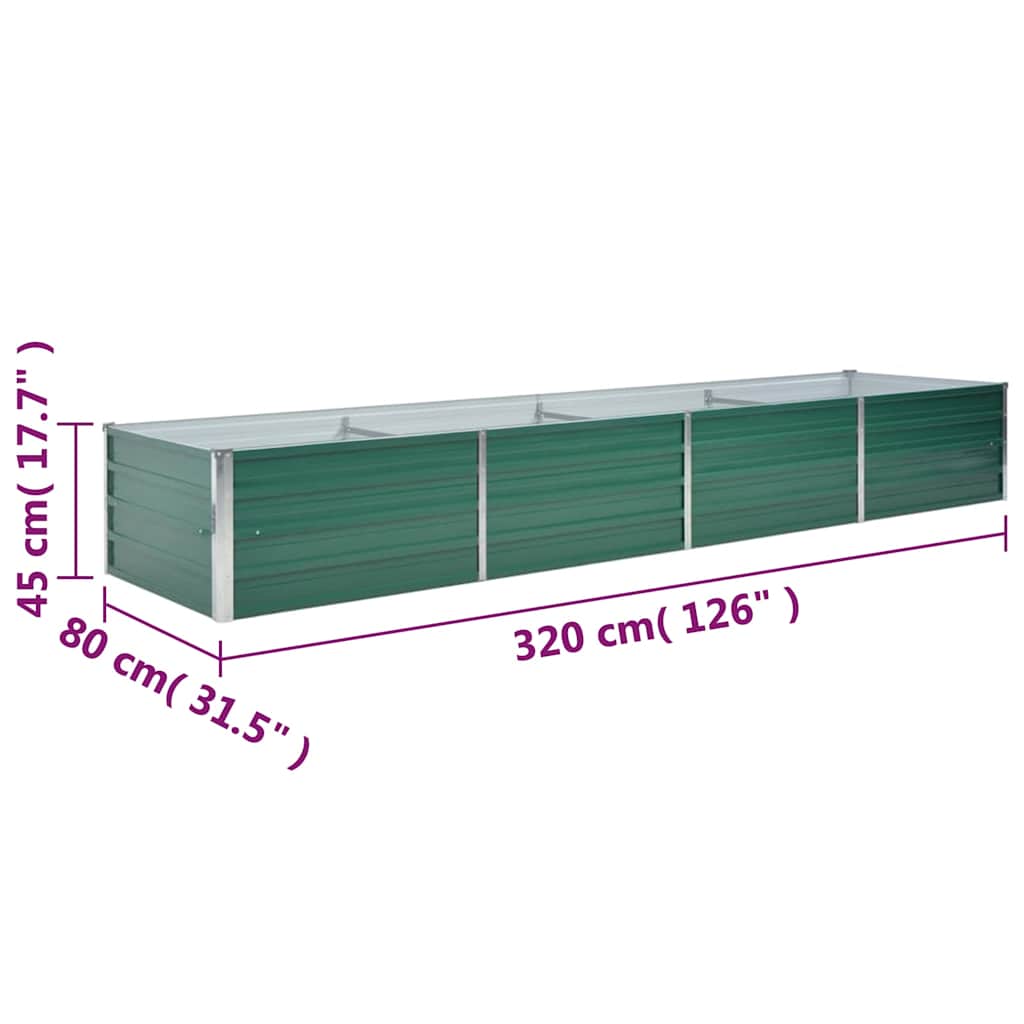 44847 vidaXL Garden Raised Bed Galvanised Steel 320x80x45 cm Green