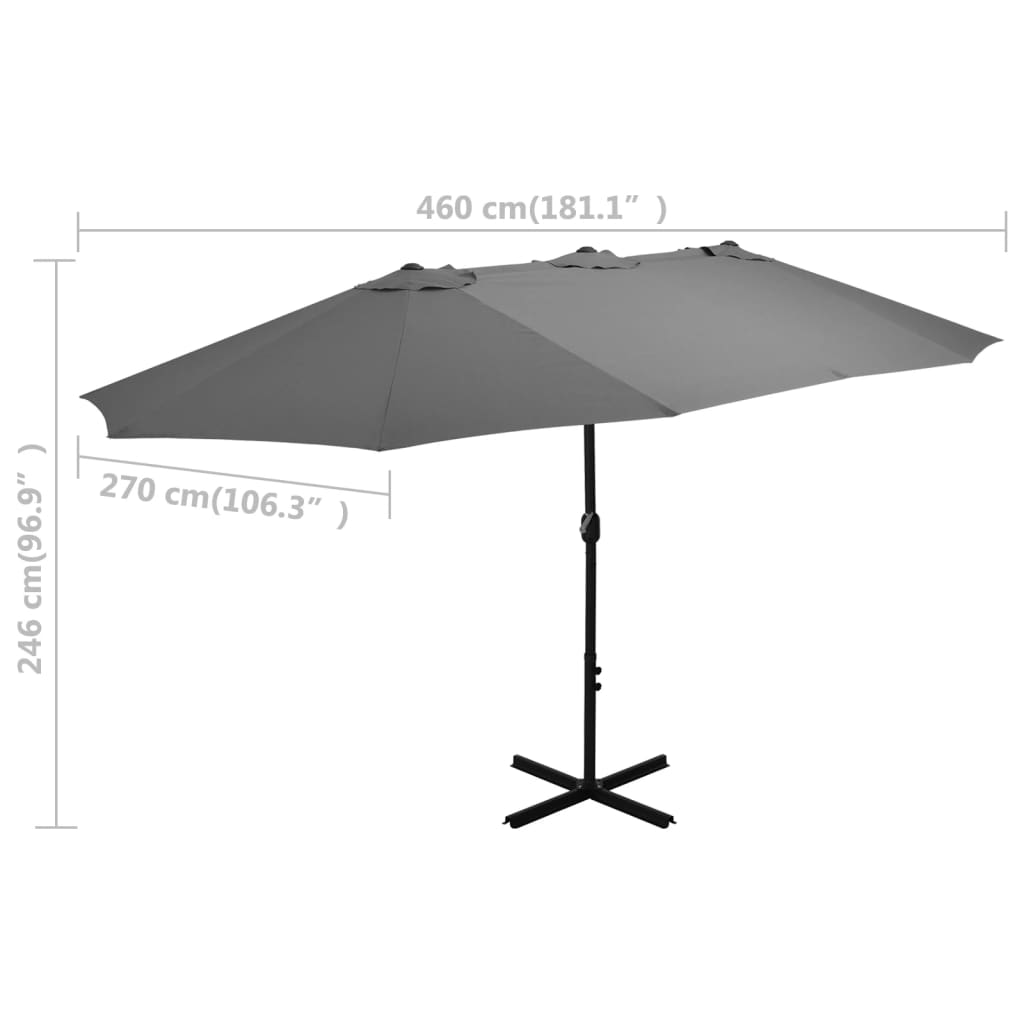 vidaXL Garden Parasol | Anthracite | Polyester, Aluminium | Extra Large