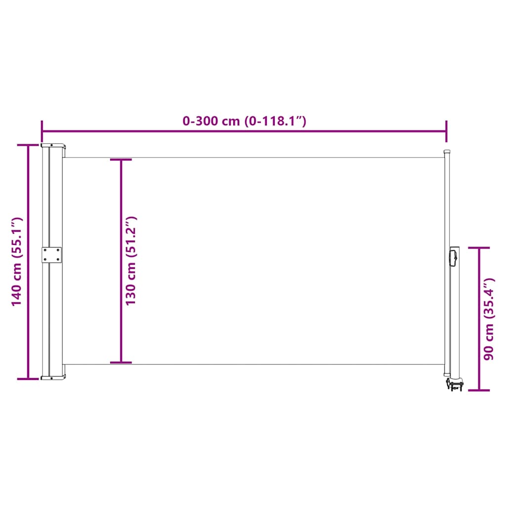 vidaXL Patio Retractable Side Awning 140 x 300 cm Grey