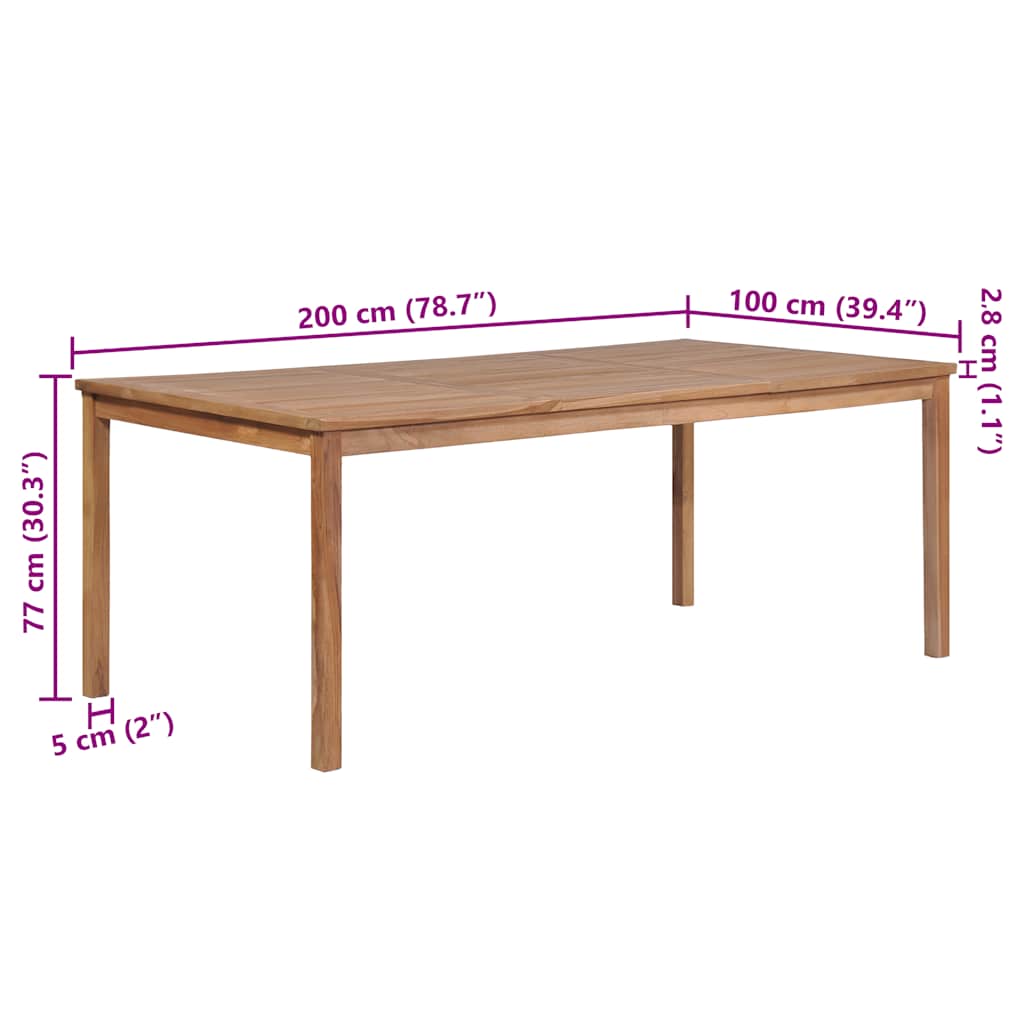 vidaXL Garden Table 200x100x77 cm Solid Teak Wood