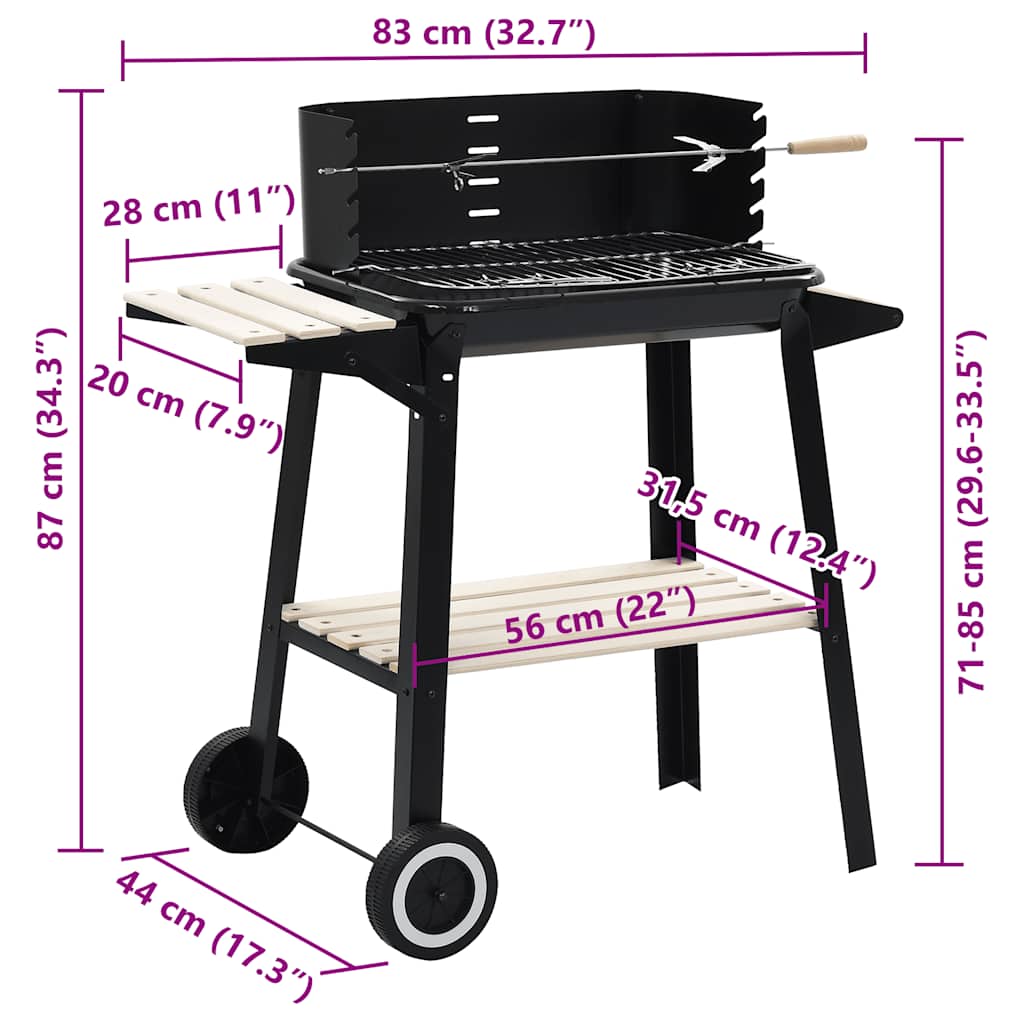 vidaXL Charcoal BBQ Stand with Wheels