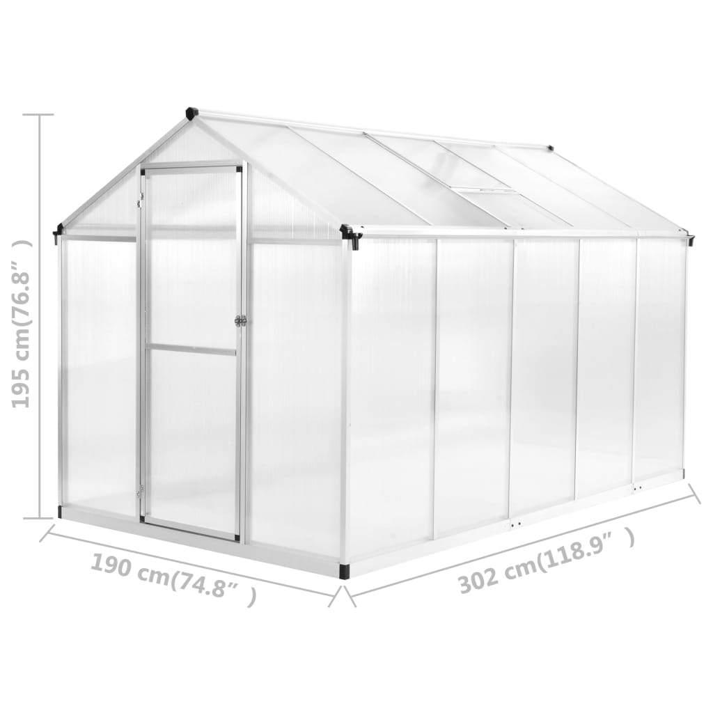 vidaXL Greenhouse Aluminium 302x190x195 cm 11,19 m³