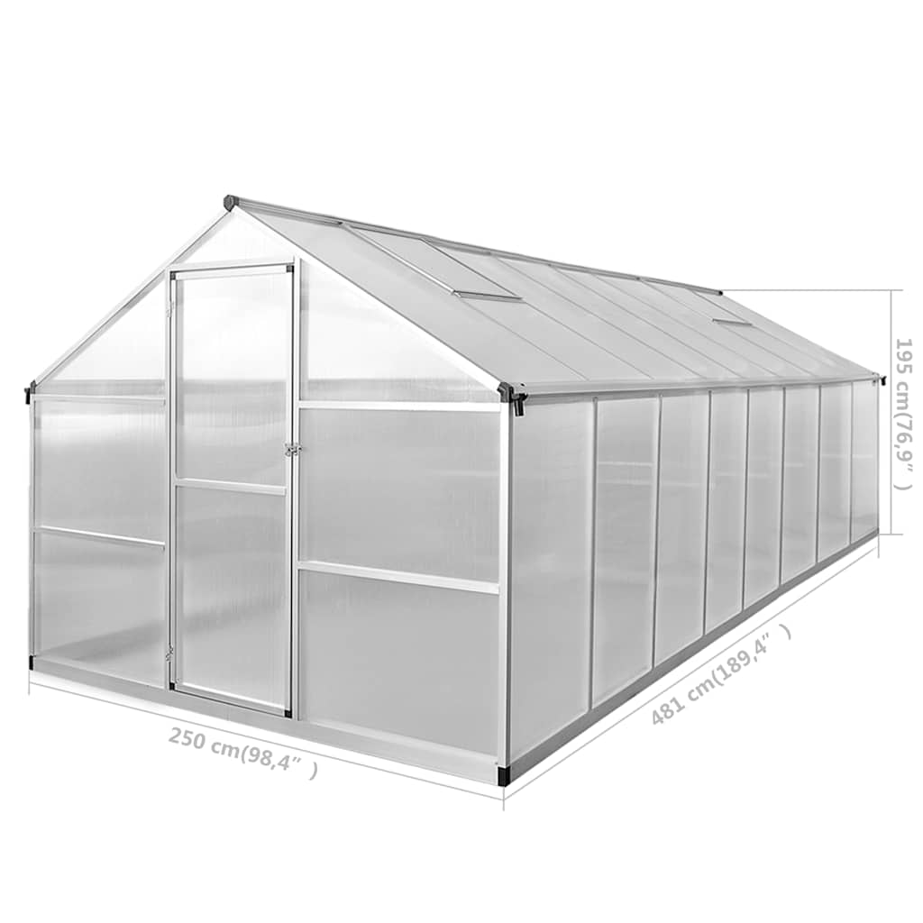 vidaXL Greenhouse Aluminium 481x250x195 cm 23,44 m³