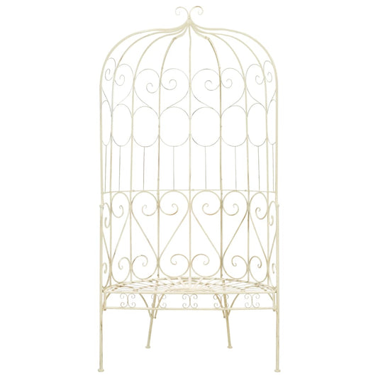 vidaXL Garden Bench | Antique White | Wrought Iron | Medium | Decorative Inlays