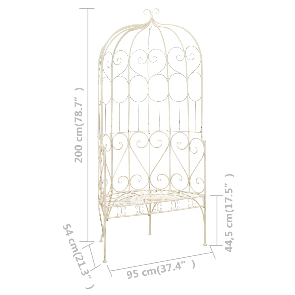vidaXL Garden Bench | Antique White | Wrought Iron | Medium | Decorative Inlays