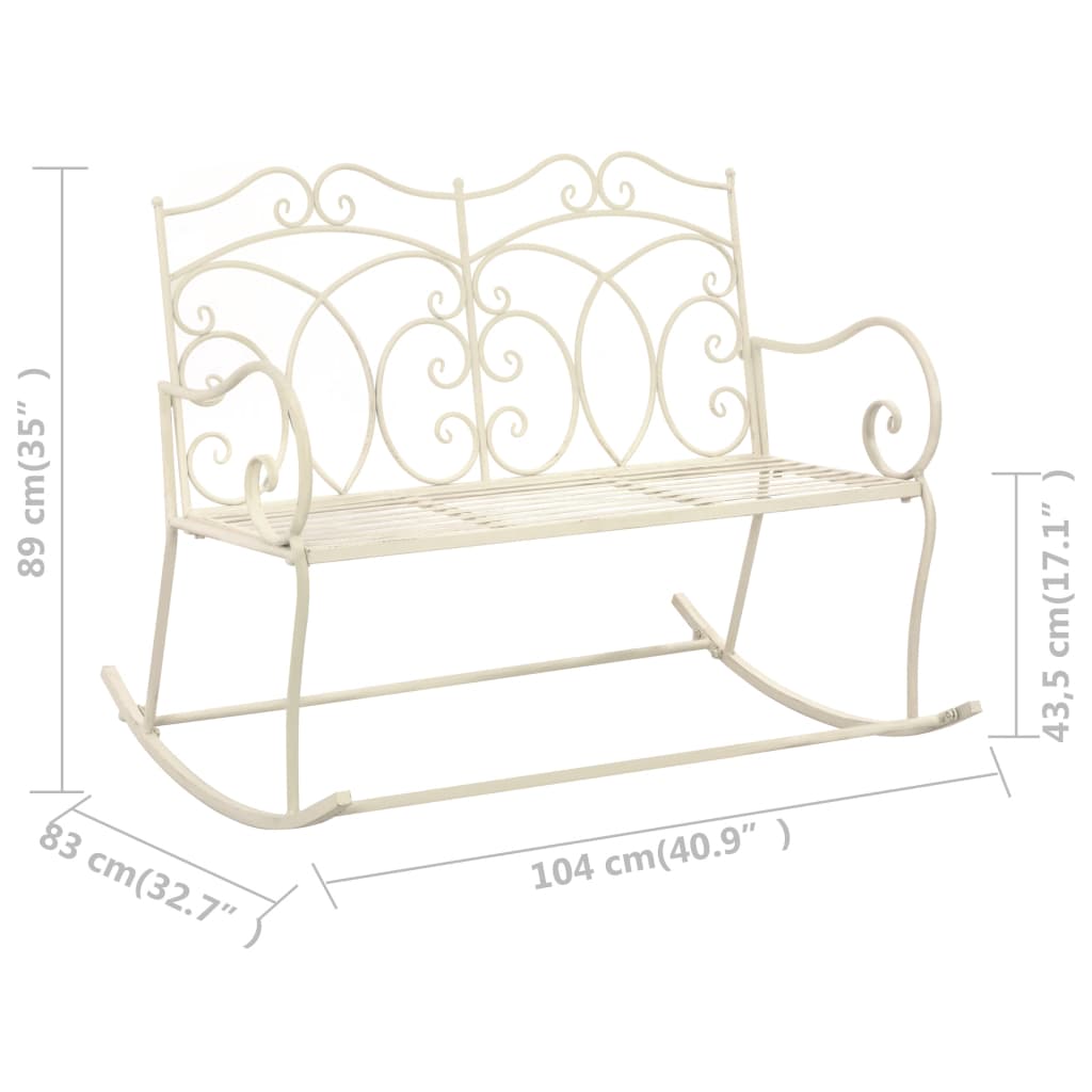 vidaXL Garden Bench | Antique White | Wrought Iron | 104 cm | Decorative Inlays