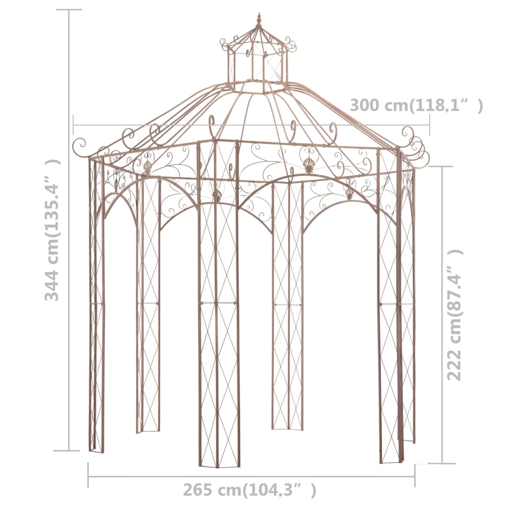 vidaXL Garden Pavilion Antique Brown 3 m Iron