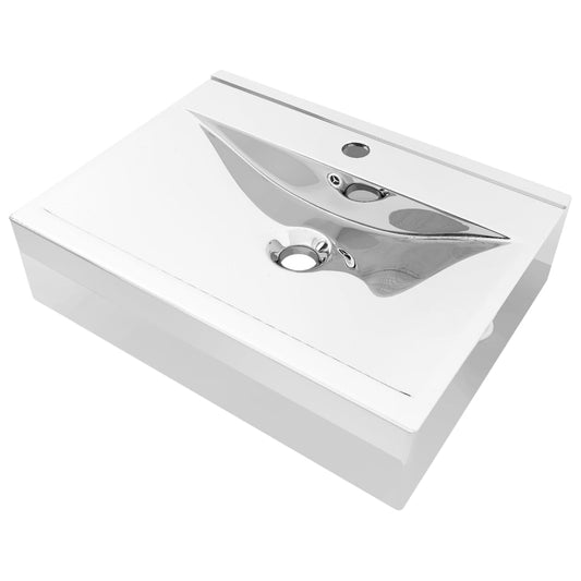 143502 vidaXL Wash Basin with Overflow 60x46x16 cm Ceramic Silver
