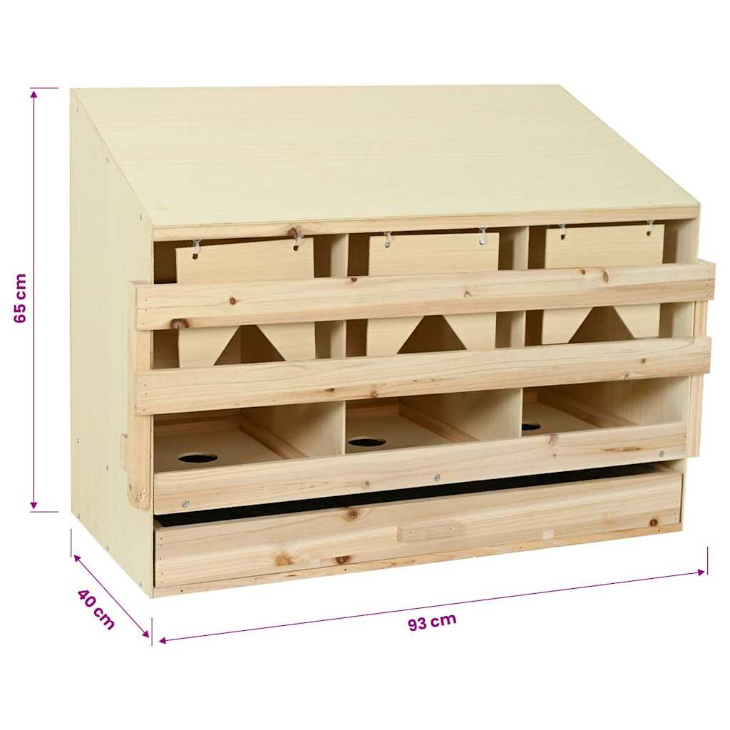 vidaXL Chicken Laying Nest 3 Compartments 93x40x65 cm Solid Pine Wood