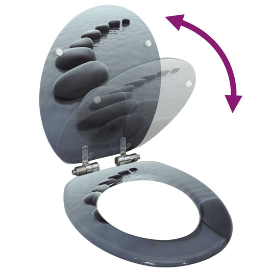 vidaXL WC Toilet Seat with Soft Close Lid MDF Stones Design