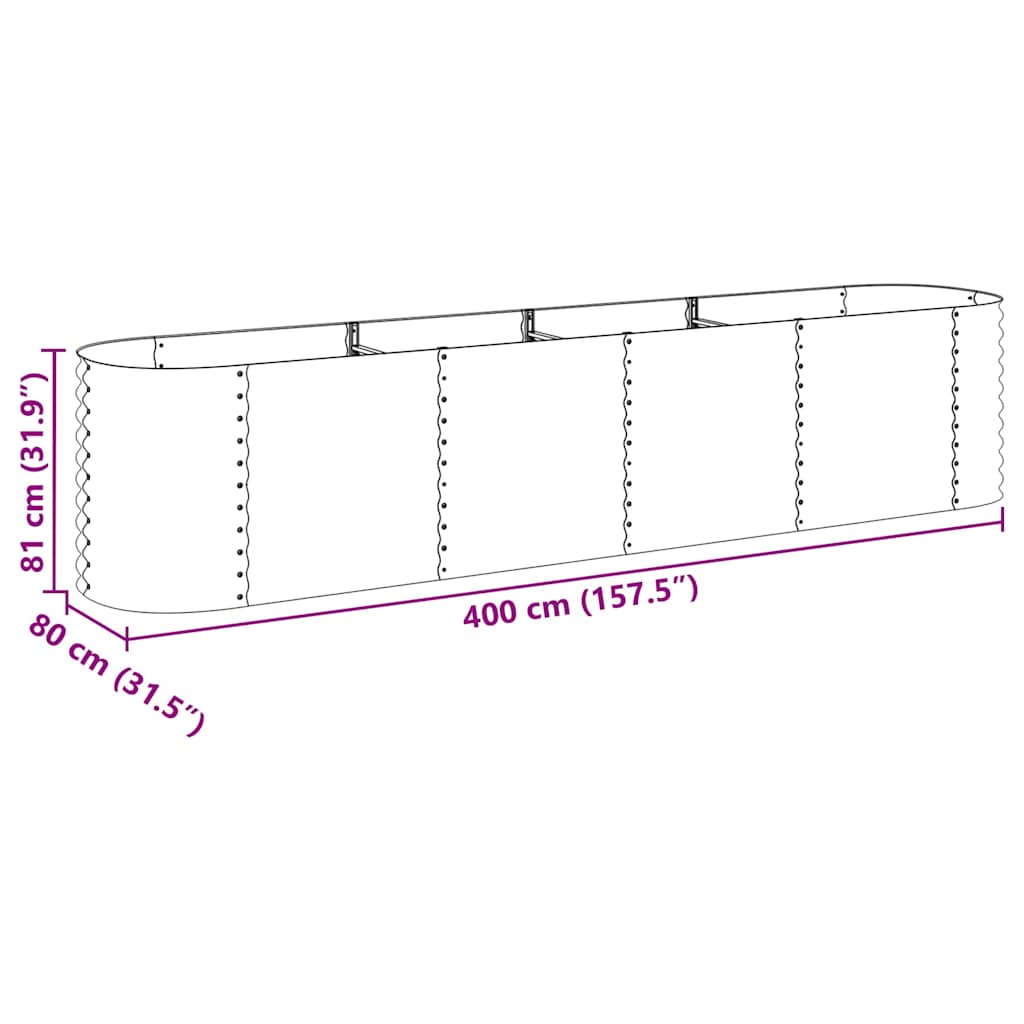 45511 vidaXL Garden Raised Bed 400x80x81 cm Galvanised Steel Silver