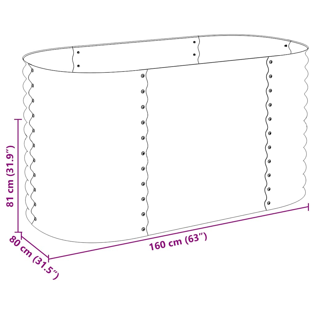 vidaXL Garden Raised Bed 160x80x81 cm Galvanised Steel Silver