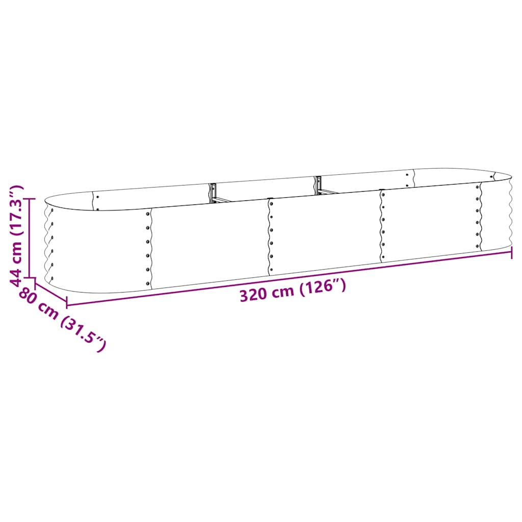 45517 vidaXL Garden Raised Bed 320x80x44 cm Galvanised Steel Silver