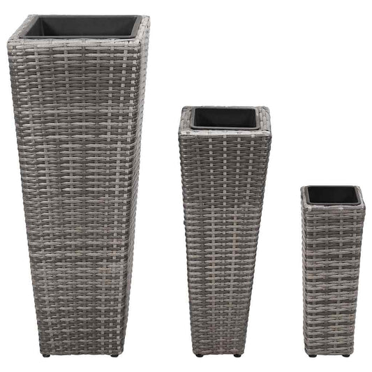 45424 vidaXL Garden Raised Beds 3 pcs Poly Rattan Grey