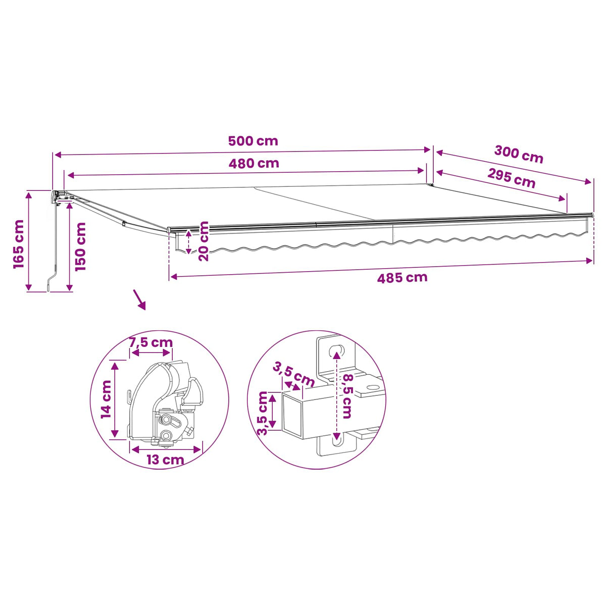 vidaXL Folding Awning Manual Operated 500 cm Blue/White