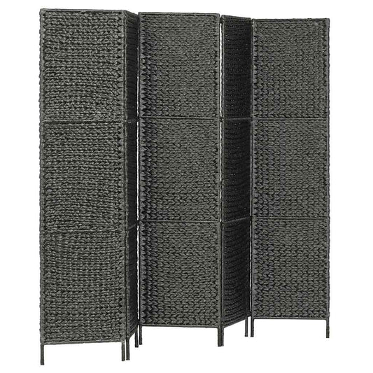 247352 vidaXL 5-Panel Room Divider Black 193x160 cm Water Hyacinth