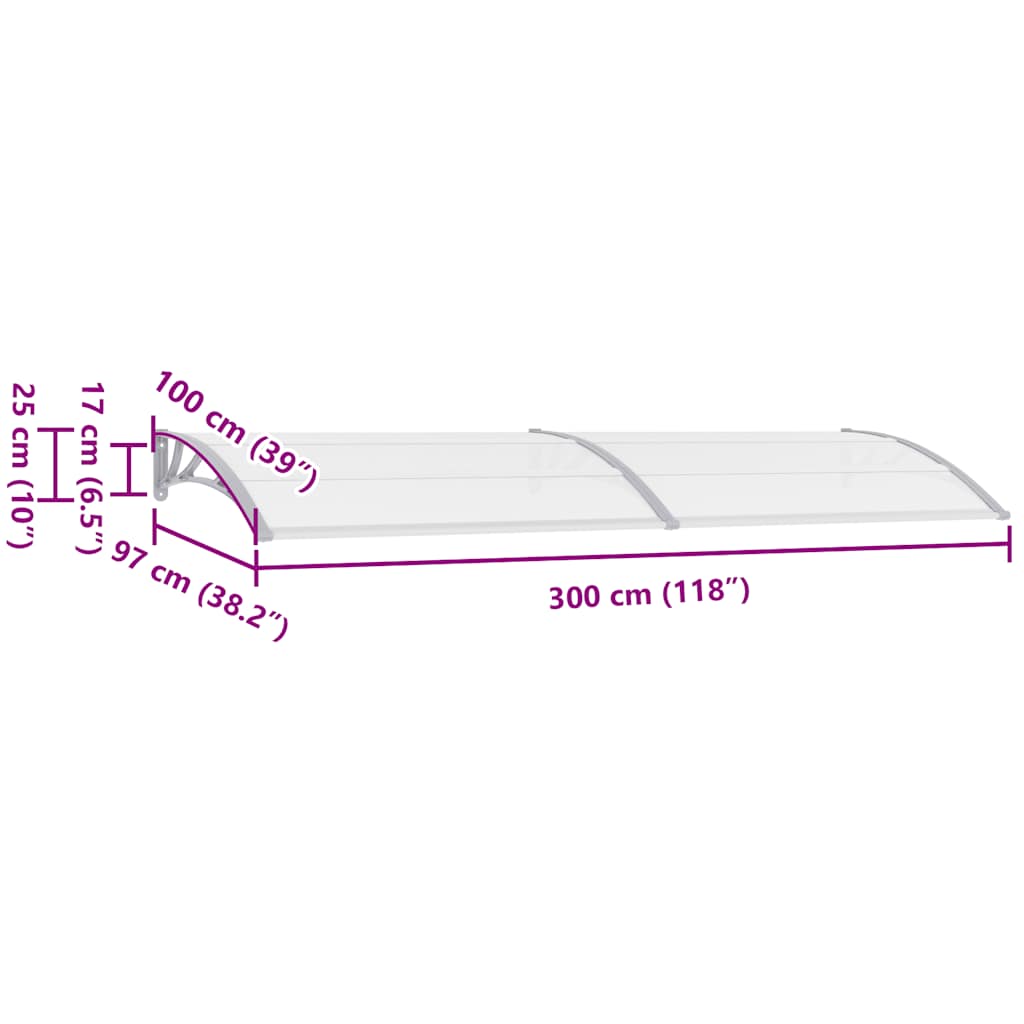 vidaXL Door Canopy Grey 300x100 cm PC