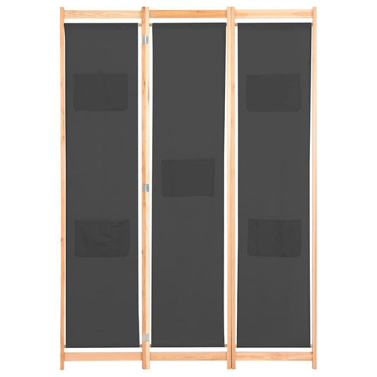 248175 vidaXL 3-Panel Room Divider Grey 120x170x4 cm Fabric