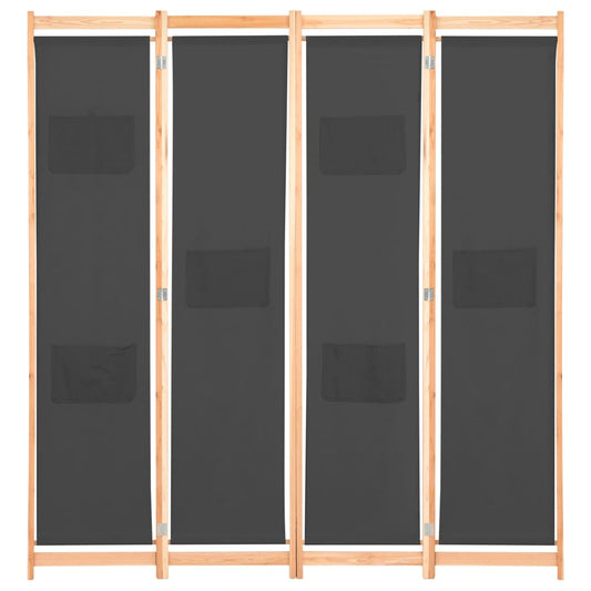 vidaXL 4-Panel Room Divider Grey 160x170x4 cm Fabric