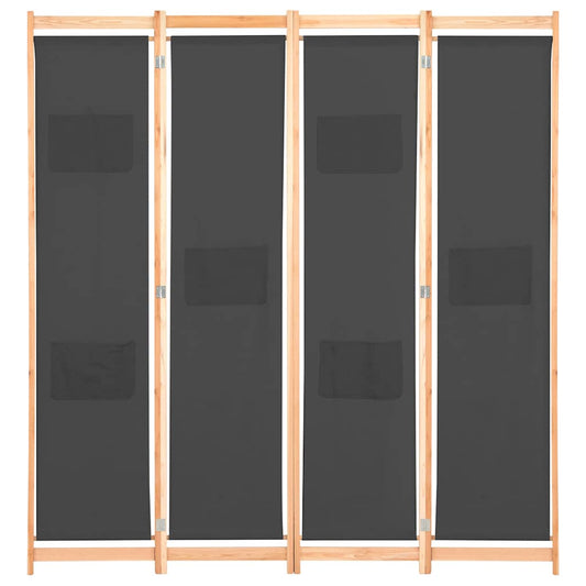248176 vidaXL 4-Panel Room Divider Grey 160x170x4 cm Fabric
