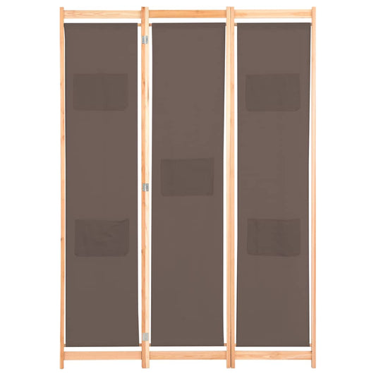 248179 vidaXL 3-Panel Room Divider Brown 120x170x4 cm Fabric
